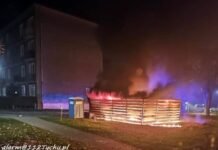 Ktoś w nocy podpalił altany śmietnikowe w Tychach. Płonęły pojemniki i odpady