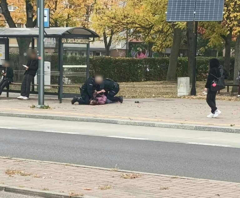 Zatrzymany mężczyzna na ul. Grota-Roweckiego / fot. 112Tychy.pl